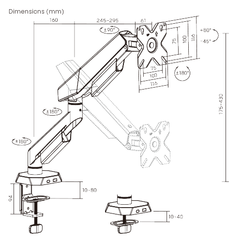 Suport pentru monitoare Brateck LDT114-C012 Armored Mechanical Spring Gaming Monitor Arm for 1 monitor, Clamp/Grommet, 17"-40", Tilt Range +80&deg; ~ -45&deg;; Swivel Range +90&deg; ~ -90&deg;; Screeen Rotation 360&deg;, VESA: 75x75, 100x100, Arm Extend: 455mm 33393 DOXYTERRA.md foto