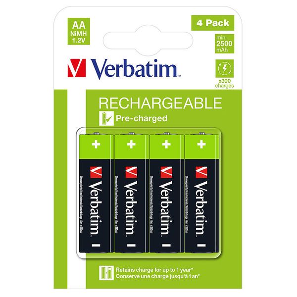 Verbatim AA Rechargeable Battery 2500mAh 4 Pack 49517 30241 фото