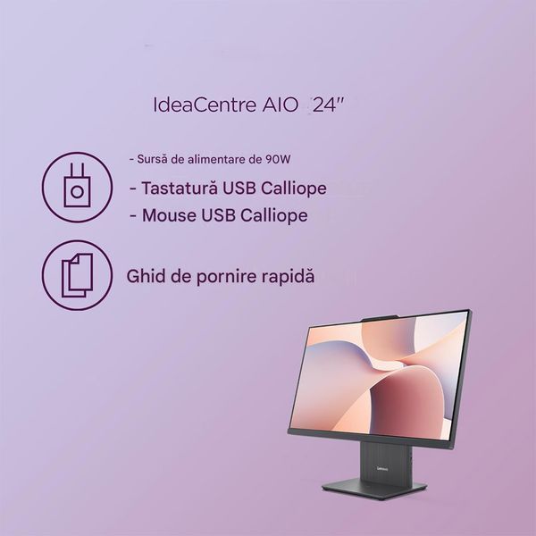 All-in-One PC Lenovo AIO IdeaCentre 3 24AKP10 Luna Grey, 23.8 FHD (1920x1080) IPS Anti-glare 250nits 100Hz, AMD Ryzen 5 220, 16GB, 512GB, AMD Radeon 740M Graphics, 5.0MP Camera, Wi-Fi 6, 11ax 2x2 + BT5.3, spks 3Wx2 HARMAN, wired KB&MS, No OS, F0JC001MRU 262909 DOXYTERRA.md foto