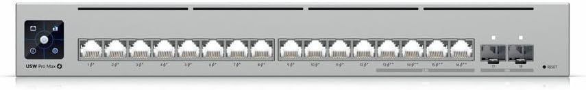 Ubiquiti Pro Max 16 PoE 180W (USW-PRO-MAX-16-POE), 16-Ports, 2 SFP+ 10G, 12 ports POE+ 1GbE, 4 ports PoE++ 2.5GbE, PoE Output 180W, 1.3" Touchscreen display, Non-Blocking Throughput: 42 Gbps, Switching Capacity: 84 Gbps, Rackmountable 33675 DOXYTERRA.md foto