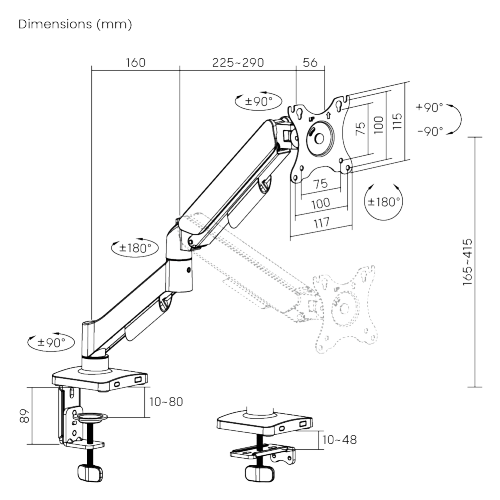 Suport pentru monitoare Brateck LDT97-C012 Gas Spring Monitor Arm for 1 monitor, Clamp/Grommet, 17"-32", Tilt Range +90&deg; ~ -90&deg;; Swivel Range +90&deg; ~ -90&deg;; Screeen Rotation 360&deg;, VESA: 75x75, 100x100, Arm Extend: 450mm, Weight Capacity per screen 9 Kg 33395 DOXYTERRA.md foto
