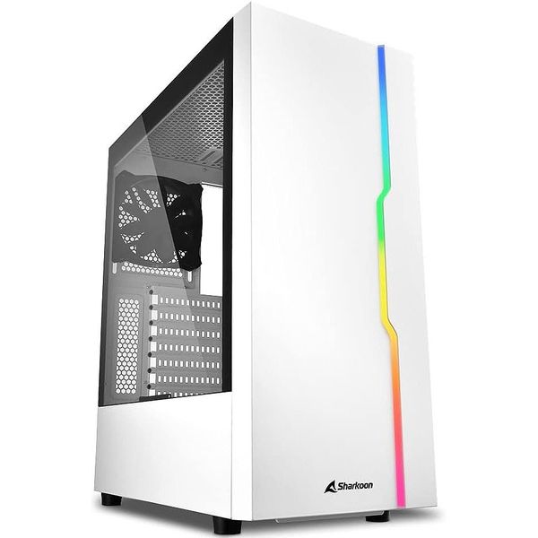 Компьютерный корпус Sharkoon RGB SLIDER White ATX Case, Side Panel of Tempered Glass, no PSU, Tool-free, Cable Management, Front Panel ARGB LED Strip, Fans: Rear 1x120mm installed, ARGB Controller, 2x3.5 31073 фото