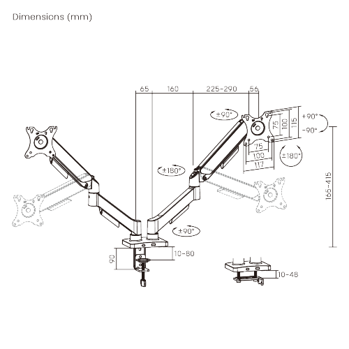 Крепление мониторов Brateck LDT97-C024 Gas Spring Dual Monitor Arm for 2 monitors, Clamp/Grommet, 17"-32", Tilt Range +90&deg; ~ -90&deg;; Swivel Range +90&deg; ~ -90&deg;; Screeen Rotation 360&deg;, VESA: 75x75, 100x100, Arm Extend: 450mm, Weight Capacity per screen 9 Kg 33396 DOXYTERRA.md фото