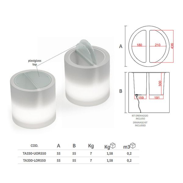 Столик LYXO HOME FITTING PARTY RGBW d55 cm cylinder table with batteries Rgbw led kit TA330-UOR550-019, DRAINAGE KIT INCLUDED (Цилиндрический столик с LED подсветкой с местом для хранения, для уличного сада, шезлонга, террасы, балкона) 30086 фото