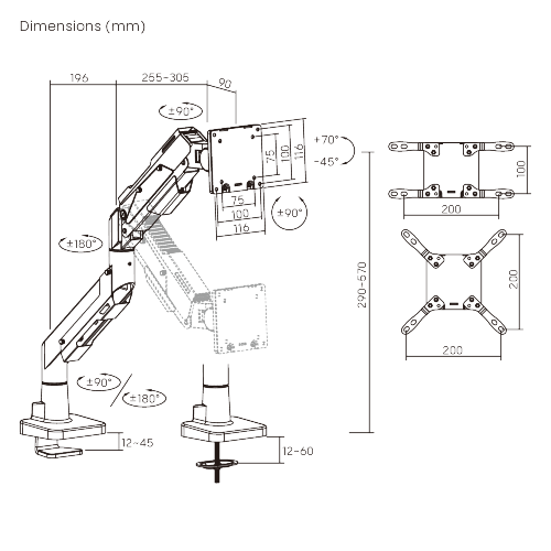 Suport pentru monitoare Brateck LDT101-C012 Armada Heavy-Duty Gas Spring Gaming Monitor Arm for 1 monitor, Clamp/Grommet, 24"-57", Tilt Range +70&deg; ~ -45&deg;; Swivel Range +90&deg; ~ -90&deg;; Screeen Rotation 360&deg;, VESA: 75x75, 100x100, Arm Extend: 504mm 33397 DOXYTERRA.md foto