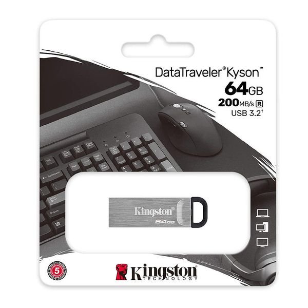 Память USB Flash 64GB Flash Drive Kingston DTKN/64GB DataTraveler Kyson Silver, Metal casing, USB3.2, Compact and lightweight (Read 200 MByte/s) (memorie portabila Flash USB/внешний накопитель флеш память USB) 30693 фото