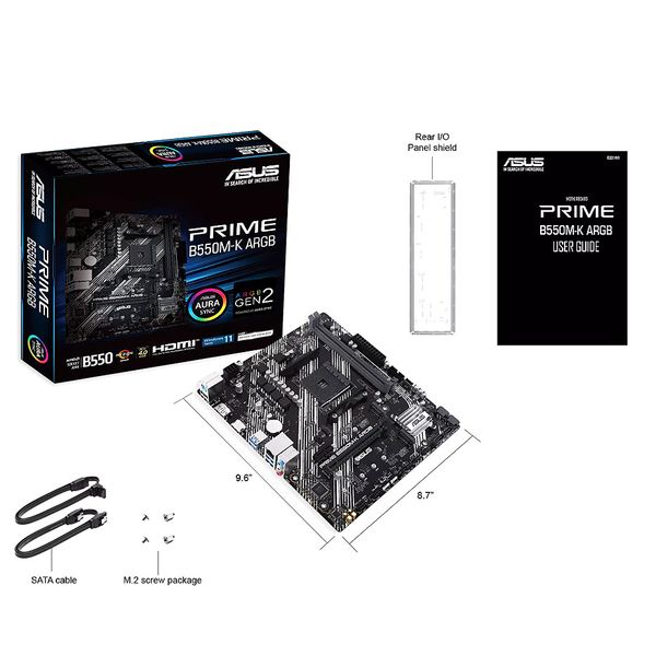 Материнская плата ASUS PRIME B550M-K ARGB AMD B550, AM4, Dual DDR4 5100MHz, PCI-E 4.0/3.0 x16, Display Port 1.4/HDMI 2.1, USB 3.2, SATA RAID 6Gb/s, 2xM.2 x4 Socket, M.2 support PCIe 4.0 x4, SB 8-Ch., GigabitLAN, Aura Sync RGB Lighting 32123 фото