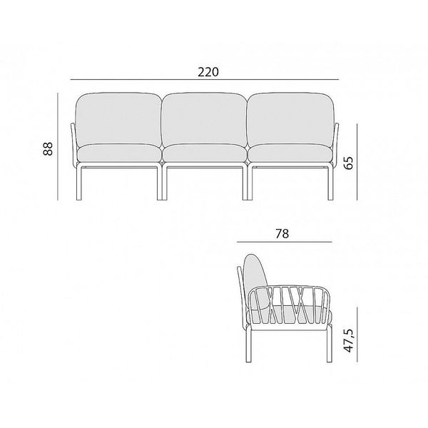 Диван с подушками Nardi KOMODO 3 POSTI BIANCO-avocado Sunbrella (Диван на 3 места с подушками для сада и терас) 28882 фото