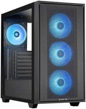 Case ATX Miditower Chieftec Gaming Hunter 3 GS-03B-OP Black no PSU, 1x USB 3.2 Gen2 Type C, 2x USB3.0, Audio-out/Mic-In, 4x 120mm A-RGB Fans, Mesh front panel, Tempered glass 33601 DOXYTERRA.md foto