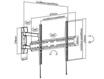 LCD/TV Full motion Wall Mount Brateck KLA28-463, Max VESA 600x400, Screen 37"-70" Load 35 Kg, Profile 84-443mm, Tilt +3°~-10°, Swivel +90°~-90°, Level +3°~-3°, (suport de perete pentru TV/крепление подвес настенный кронштейн для телевизора) XMAS 23293 фото