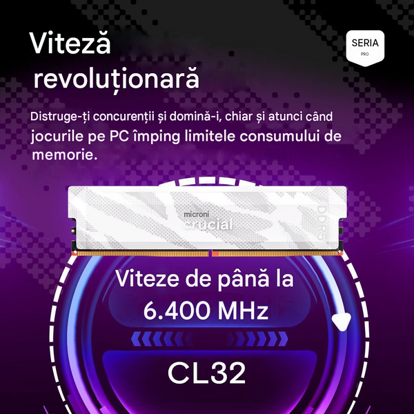Memorie operativa 32GB DDR5 Dual-Channel Kit Crucial Pro White CP2K16G64C32U5W 32GB (2x16GB) DDR5 PC5-51200 6400MHz CL32, Retail 33643 DOXYTERRA.md foto