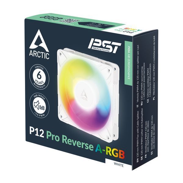 Вентилятор для корпуса Case/CPU FAN Arctic P12 Pro Reverse A-RGB White, A-RGB PWM Fan with Cable Splitter, 120x120x27 mm, 4-Pin-Connector + 4-Pin-Socket, 500-3000rpm, Airflow 73 cfm / 124 m3/h, ACFAN00325A 33533 DOXYTERRA.md фото