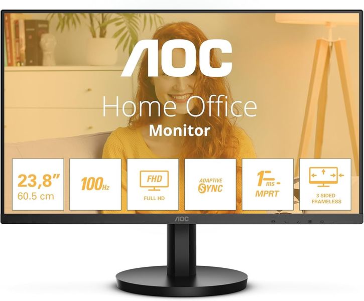 23.8 AOC IPS LED 24B3HA2 Black Bezel Ultra Narrow (1ms, 1000:1, 250cd, 1920x1080, 178°/178°, VGA, HDMI, Refresh Rate 100Hz, Speakers 2 x 2W, Audio Line-out, VESA) 32113 фото