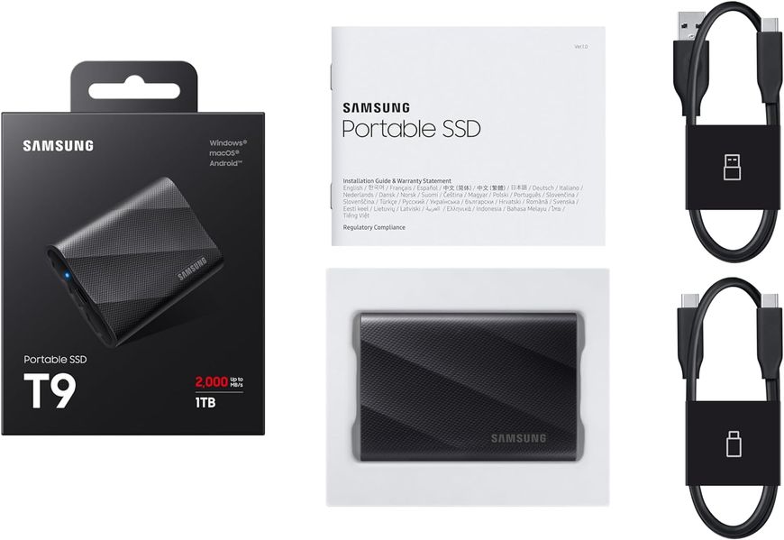 Внешний SSD 1TB Samsung Portable SSD T9 MU-PG1T0B/EU External SSD, Black, Read 2000 MB/s, Write 1950 MB/s, USB 3.2 Gen.2x2 32143 фото