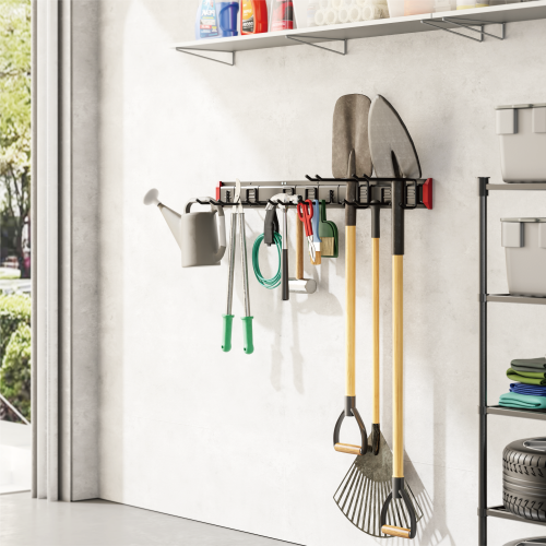 Suport organizator pentru unelte Brateck LGS01-02 Versatile Heavy-Duty Wall Storage Rack, 1222x125x280mm, 2xSingle Hooks, 4xDouble Hooks, 2x Four Hooks, 2xStraps, Weight Capacity 228Kg 33399 DOXYTERRA.md foto