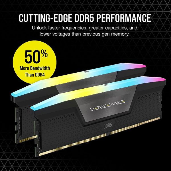 32GB DDR5 Dual-Channel Kit Corsair Vengeance RGB Black 32GB (2x16GB) DDR5 (CMH32GX5M2B6400C36) PC5-51200 6400MHz CL36-48-48, Retail 32062 foto