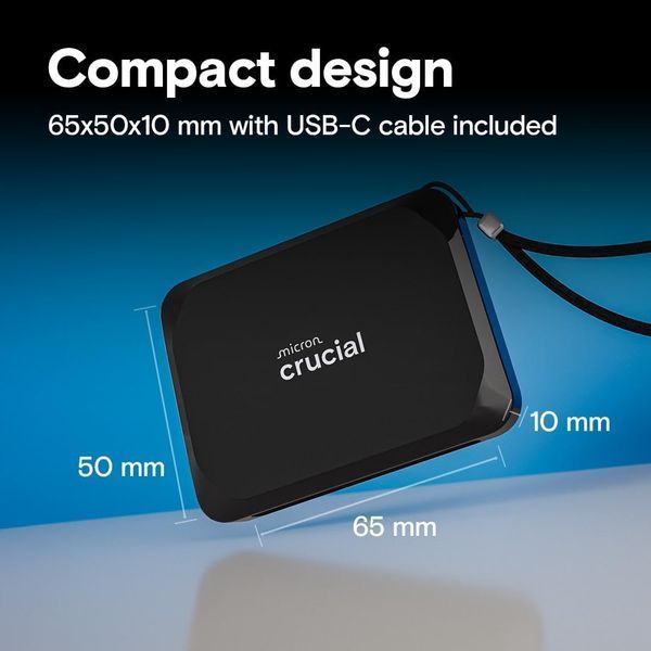 Внешний SSD 1TB Crucial X9 Portable SSD CT1000X8SSD9 External SSD, Black, Read 1050 MB/s, Write 1000 MB/s, USB 3.2 Gen.2 33299 DOXYTERRA.md фото