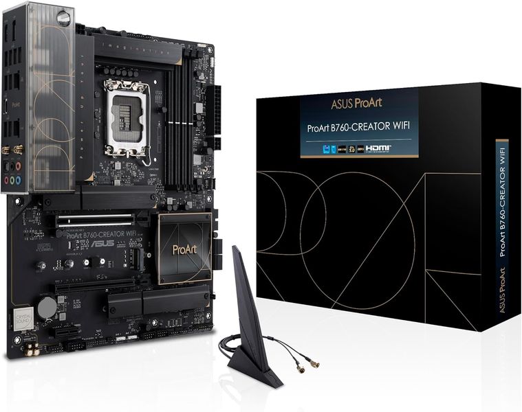 Placa de baza ASUS PROART B760-CREATOR WIFI Intel B760, LGA1700, Dual DDR5 7800+MHz, PCIe 5.0 x16, Display Port/HDMI, USB3.2, USB Type-C, SATA RAID, 3 x M.2 slots PCIe 4.0 x4, SB 8-Ch., 2.5Gb Ethernet, Wi-Fi 6 802.11ax, Aura Sync RGB Lighting 32125 foto