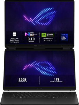 Laptop ASUS 16.0 ROG Zephyrus Duo 16 GX651AR Stellar Grey, Intel Core Ultra 9 386H, 32Gb LPDDR5X-8533, 1Tb, GeForce RTX 5070 Ti 12Gb, 16.0 OLED 3K (2880x1800) 120Hz AG, HDMI, 802.11be, TB4, USB-A, CR, IR FHD Web, Win11 Home, Illum RGB Keyb, GX651AR-SR032W 256822 DOXYTERRA.md фото