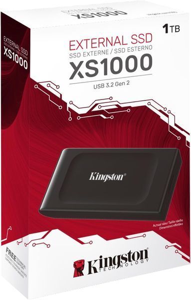 Внешний SSD 1TB Kingston XS1000 SXS1000/1000G External SSD, Black, Read 1050 MB/s, Write 1000 MB/s, USB 3.2 Gen.2, USB-A to USB-C adapter 33300 DOXYTERRA.md фото