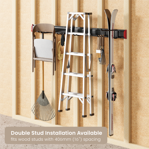 Suport organizator pentru unelte Brateck LGS01-03 Versatile Heavy-Duty Wall Storage Rack, 1628x125x280mm, 2xSingle Hooks, 6xDouble Hooks, 2x Four Hooks, 2xStraps, Weight Capacity 284Kg 33400 DOXYTERRA.md foto