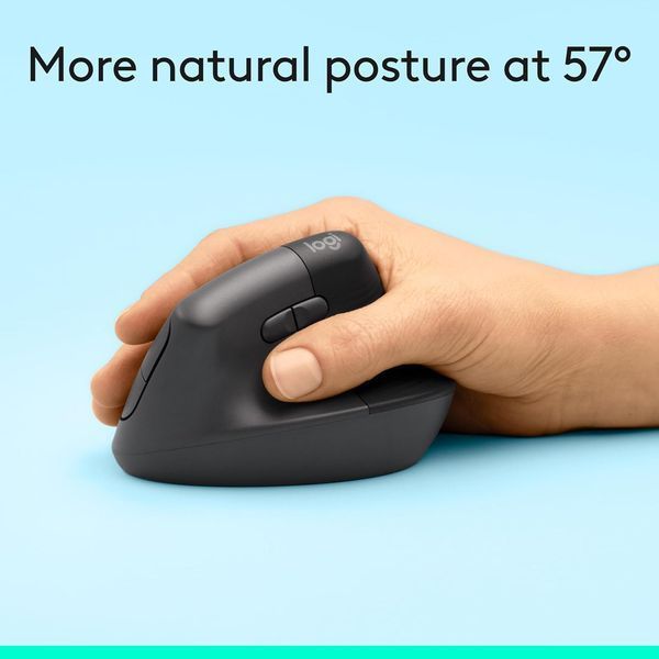 Logitech Lift Vertical Ergonomic Wireless Mouse for Business Graphite, 2.4GHz Wireless+Bluetooth, SmartWheel, 4000 DPI, Logi Bolt USB Receiver, 910-006494 33574 DOXYTERRA.md фото