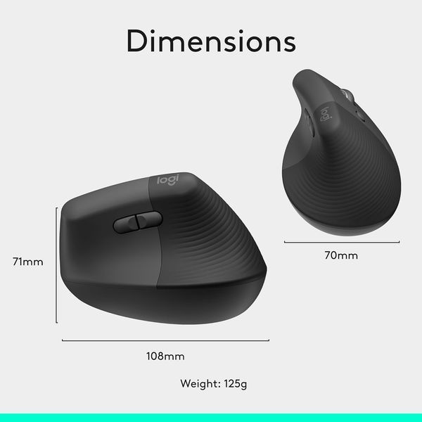 Logitech Lift Vertical Ergonomic Wireless Mouse for Business Graphite, 2.4GHz Wireless+Bluetooth, SmartWheel, 4000 DPI, Logi Bolt USB Receiver, 910-006494 33574 DOXYTERRA.md фото