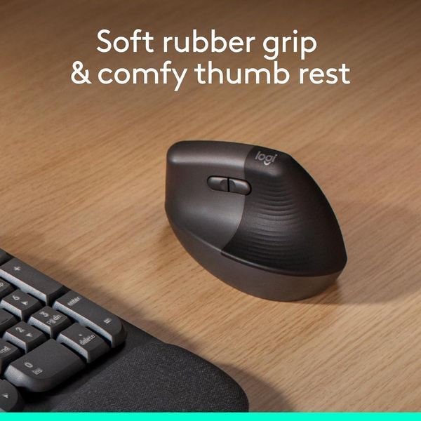 Logitech Lift Vertical Ergonomic Wireless Mouse for Business Graphite, 2.4GHz Wireless+Bluetooth, SmartWheel, 4000 DPI, Logi Bolt USB Receiver, 910-006494 33574 DOXYTERRA.md фото