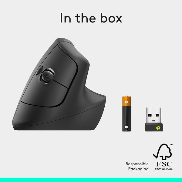 Logitech Lift Vertical Ergonomic Wireless Mouse for Business Graphite, 2.4GHz Wireless+Bluetooth, SmartWheel, 4000 DPI, Logi Bolt USB Receiver, 910-006494 33574 DOXYTERRA.md фото