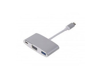 LMP USB-C (m) to VGA & USB 3.0 (f) & USB-C charging Multiport Adapter, aluminum housing, silver (15093) 23881 фото