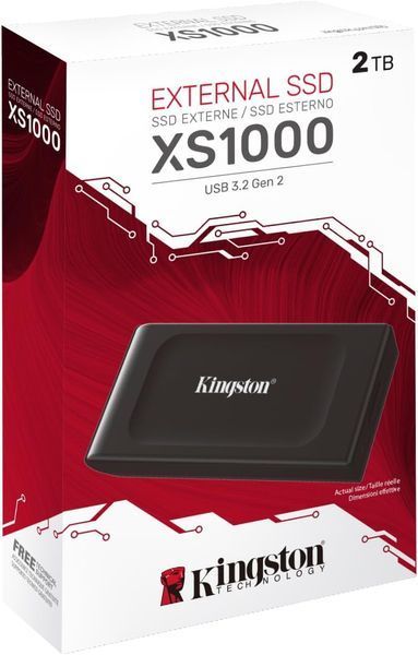 Внешний SSD 2TB Kingston XS1000 SXS1000/2000G External SSD, Black, Read 1050 MB/s, Write 1000 MB/s, USB 3.2 Gen.2, USB-A to USB-C adapter 33301 DOXYTERRA.md фото