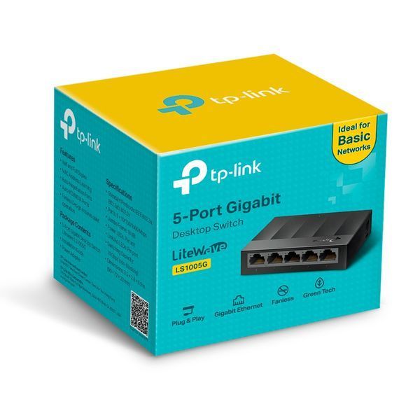 TP-LINK LS1005G 5-port Gigabit Switch, 5 10/100/1000M RJ45 ports, plastic case, LiteWave, Green Technology 32952 DOXYTERRA.md фото