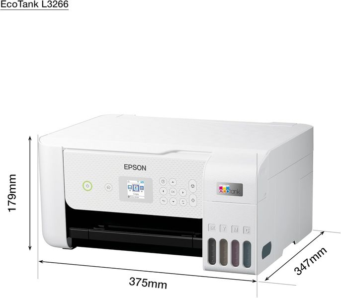 MFD Epson EcoTank L3266, White All-in-One Functions: Print, Scan, Copy, A4/ Printing Resolution: 5.760 x 1.440 DPI 145476 фото