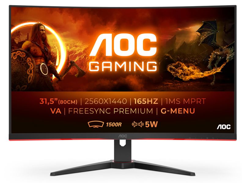 31.5 AOC VA LED CQ32G2SE/BK Curved QHD Black (1ms, 3000:1, 250cd, 2560x1440, 178°/178°, Refresh Rate 165Hz, Curveture 1500R, 2 x HDMI2.0, DisplayPort, AMD Freesync Premium, Audio Line-out, Speakers 2 x 5W, VESA) AOC CQ32G2SE/BK фото