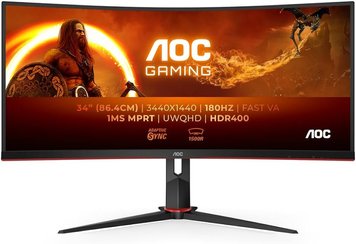 34.0 AOC VA LED CU34G2XP/BK Curved Black (1ms, 4000:1, 21:9, 300cd, 3440x1440, 178°/178°, 2 x HDMI2.0, 2 x DisplayPort, USB-C (Data), Refresh Rate 180Hz, Curvature 1800R, USB Hub: USB3.0 x 4, Height Adjustment, Audio Line-out, VESA) AOC CU34G2XP/BK foto