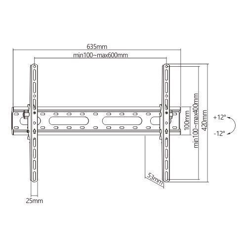 Крепление подвес настенный кронштейн для телевизора Flat Panel Wall Support Brateck KL31-46T for TV screen size 37" - 86", Tilt from +12&deg; to -12&deg;, Profile 53mm, Max VESA 600x400, 45Kg 33406 DOXYTERRA.md фото