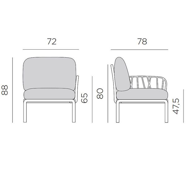 Кресло модуль правый / левый с подушками Nardi KOMODO ELEMENTO TERMINALE DX/SX ANTRACITE-canvas Sunbrella 40372.02.141 27907 фото