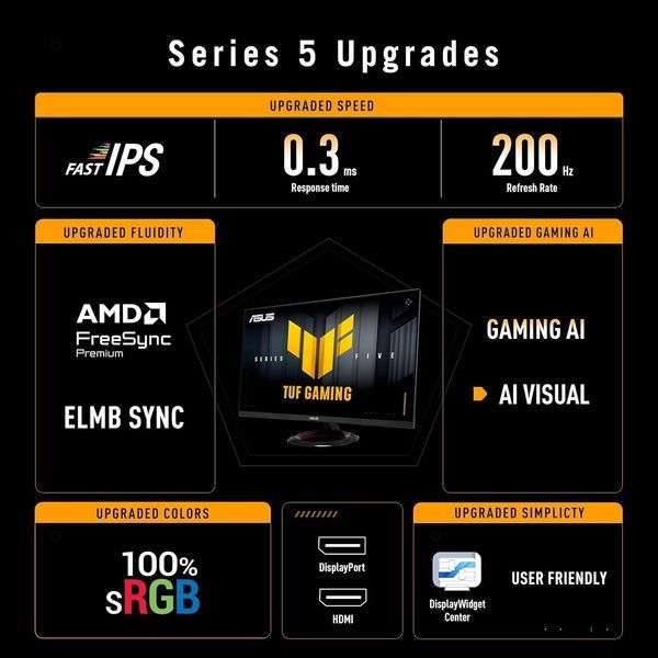 Монитор 23.8 ASUS TUF Gaming VG249Q5R, Black, IPS, 1920x1080, 200Hz,Adaptive-Sync, 1msGTG, 300cd, CR1000:1, HDR10, HDMI+DP, Speakers 248591 DOXYTERRA.md фото
