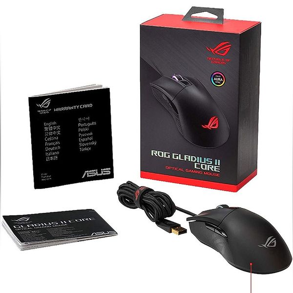 Mouse ASUS ROG Gladius II Core Gaming Mouse Black, 6200dpi sensor, 220 IPS, 30g acceleration, 1000Hz USB polling rate, Aura Sync lighting, Black 90MP01D0-B0UA0 BFR 31088 foto