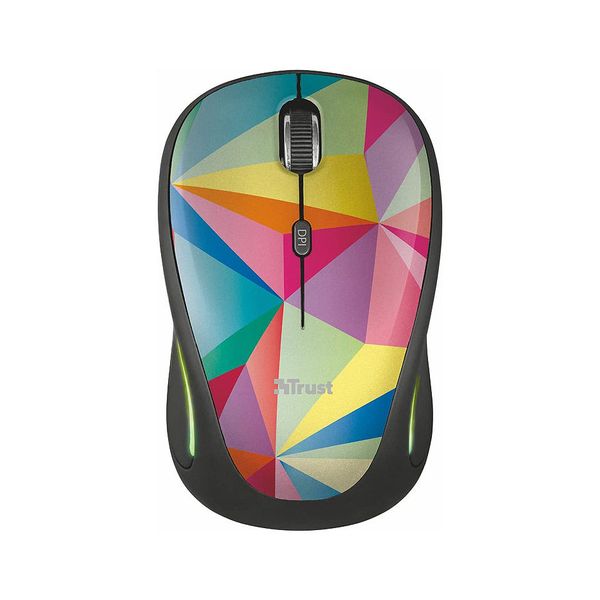 Мышь Trust Yvi FX Wireless Mouse - Geometrics, LED illumination in continuously changing colours, 8m 2.4GHz, Micro receiver, 800-1600 dpi, 4 button, Rubber sides for comfort and grip, USB, TR-22337-03 30287 фото