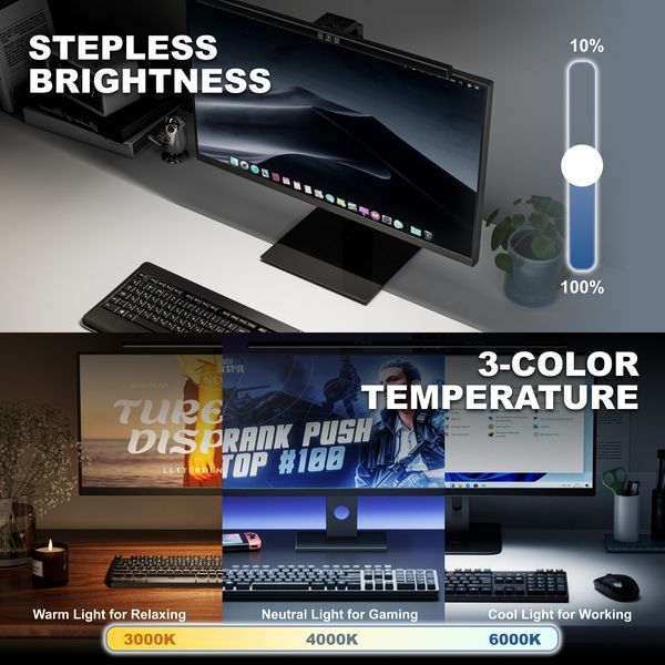 Светодиодная панель для монитора LumiVida LDL16-11LV Monitor Light Bar with Touch Control, 500x85x106mm, LED 5W, Color temperature 3000K/4000K/6000K, 200 lumen (Светодиодная панель для монитора с подсветкой) 33416 DOXYTERRA.md фото