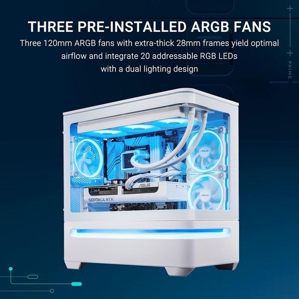 Carcasa Case Micro ATX ASUS Prime AP202 ARGB White no PSU, Curved Tempered Glass Panel,  3 x ARGB Fans 120mm, 2xUSB 3.2 Gen1, USB 3.2 Gen2 Type C, Audio-out&Mic AP202/WT/TG/ARGB// 33129 DOXYTERRA.md foto