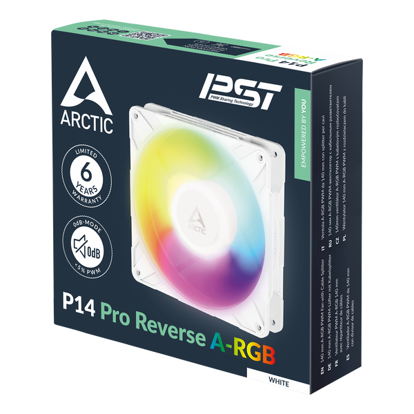 Вентилятор для корпуса Case/CPU FAN Arctic P14 Pro Reverse A-RGB White, A-RGB PWM Fan with Cable Splitter, 140x140x30 mm, 4-Pin-Connector + 4-Pin-Socket, 400-2650rpm, Airflow 98 cfm / 166.5 m3/h, ACFAN00324A 33535 DOXYTERRA.md фото
