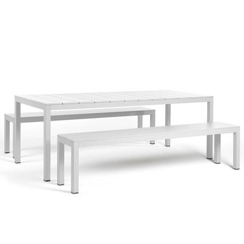 Комплект металлической мебели NARDI Set Rio Bench Alu Bianco в составе Стол Nardi RIO ALU 210 FIX + 2 Скамейки Rio Bench Alu vern. bianco vern. bianco 49253.00.000 (Комплект металлической мебели Стол металлический для сада и террасы + 2 Скамейки металличе 29412 фото