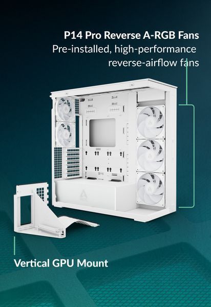Carcasa Case E-ATX Arctic Xtender VG White (Clear Glass & Vertical GPU Mounting) no PSU, 2xUSB 3.2 Gen1, USB 3.2 Gen2 Type C, Audio-out&Mic, 2xP12 Pro A-RGB Rear, 3x P14 Pro Reverse A-RGB Side (ACPCC00017A) 33520 DOXYTERRA.md foto