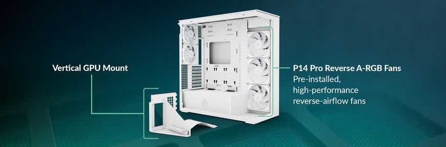Carcasa Case E-ATX Arctic Xtender VG White (Clear Glass & Vertical GPU Mounting) no PSU, 2xUSB 3.2 Gen1, USB 3.2 Gen2 Type C, Audio-out&Mic, 2xP12 Pro A-RGB Rear, 3x P14 Pro Reverse A-RGB Side (ACPCC00017A) 33520 DOXYTERRA.md foto