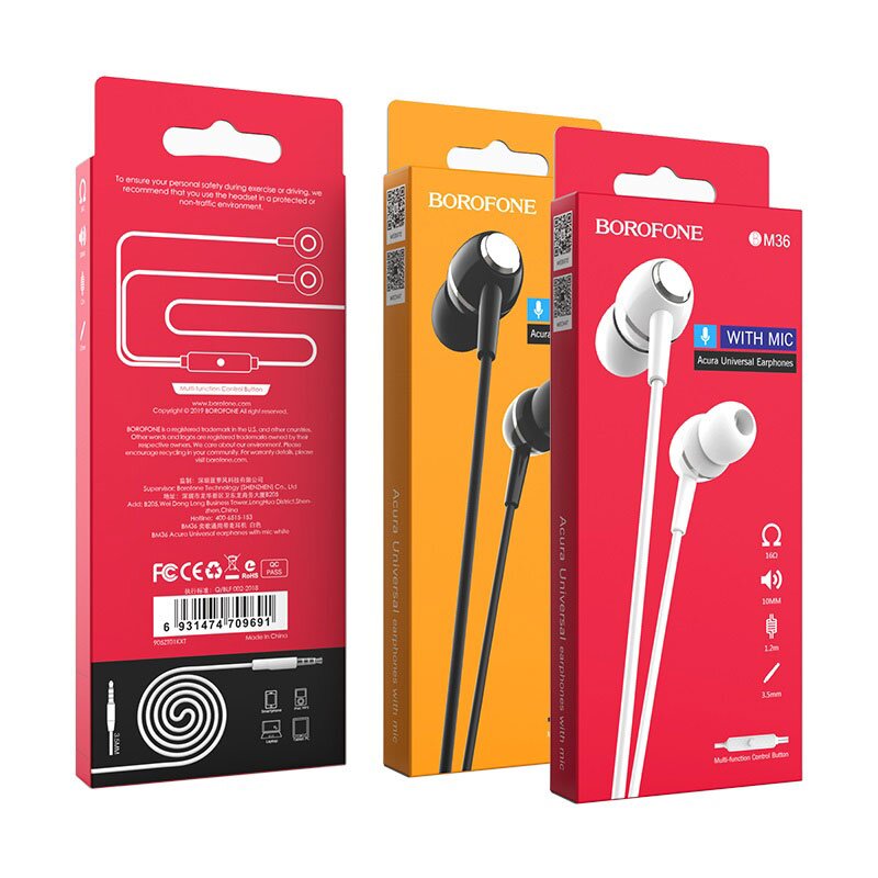 borofone bm36 acura universal earphones with mic package